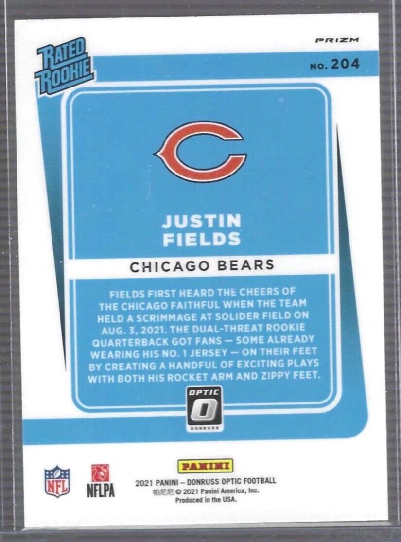 JUSTIN FIELDS 2021 PANINI DONRUSS OPTIC SILVER HOLO PRIZM RATED ROOKIE RC #204