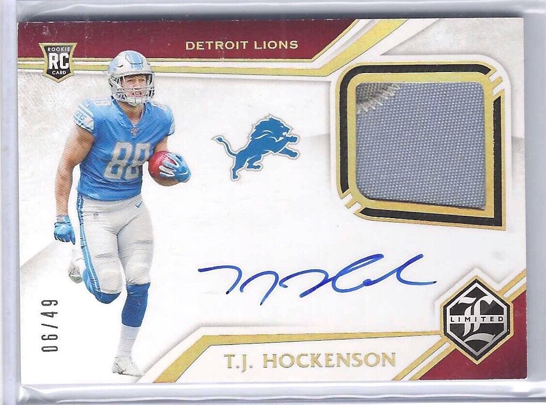 TJ HOCKENSON 2019 PANINI LIMITED GOLD RPA ROOKIE PATCH AUTO RC #D 06/49