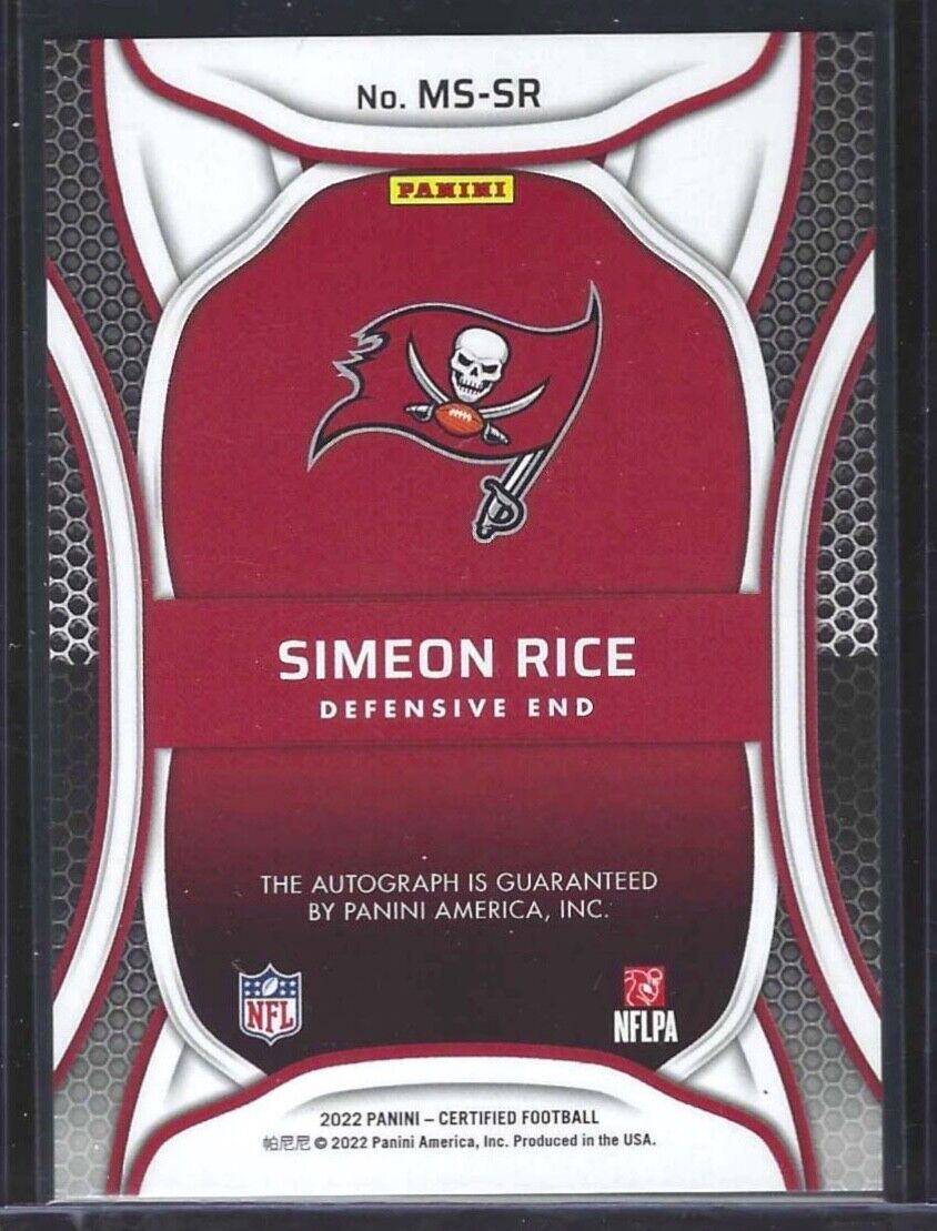 SIMEON RICE 2022 PANINI CERTIFIED PURPLE FOIL MIRROR AUTO #D 08/10