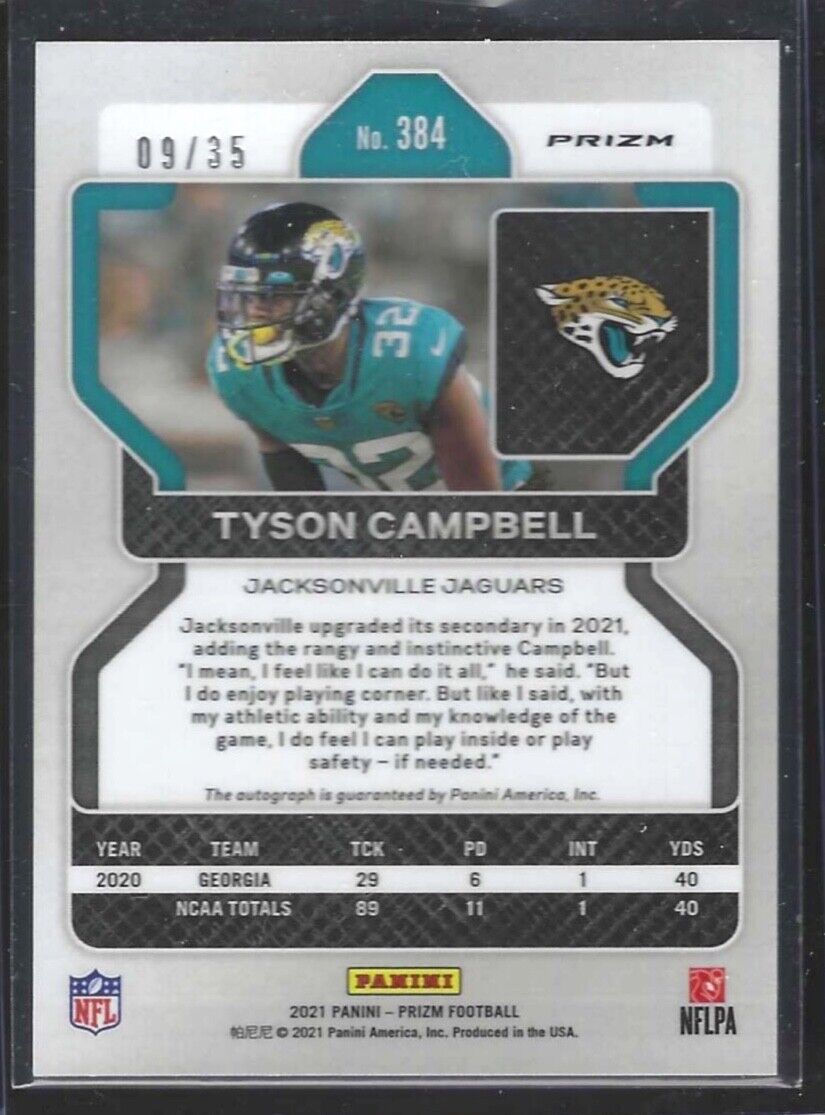 TYSON CAMPBELL 2021 PANINI PRIZM RED SHIMMER FIRST OFF THE LINE AUTO RC #D 09/35