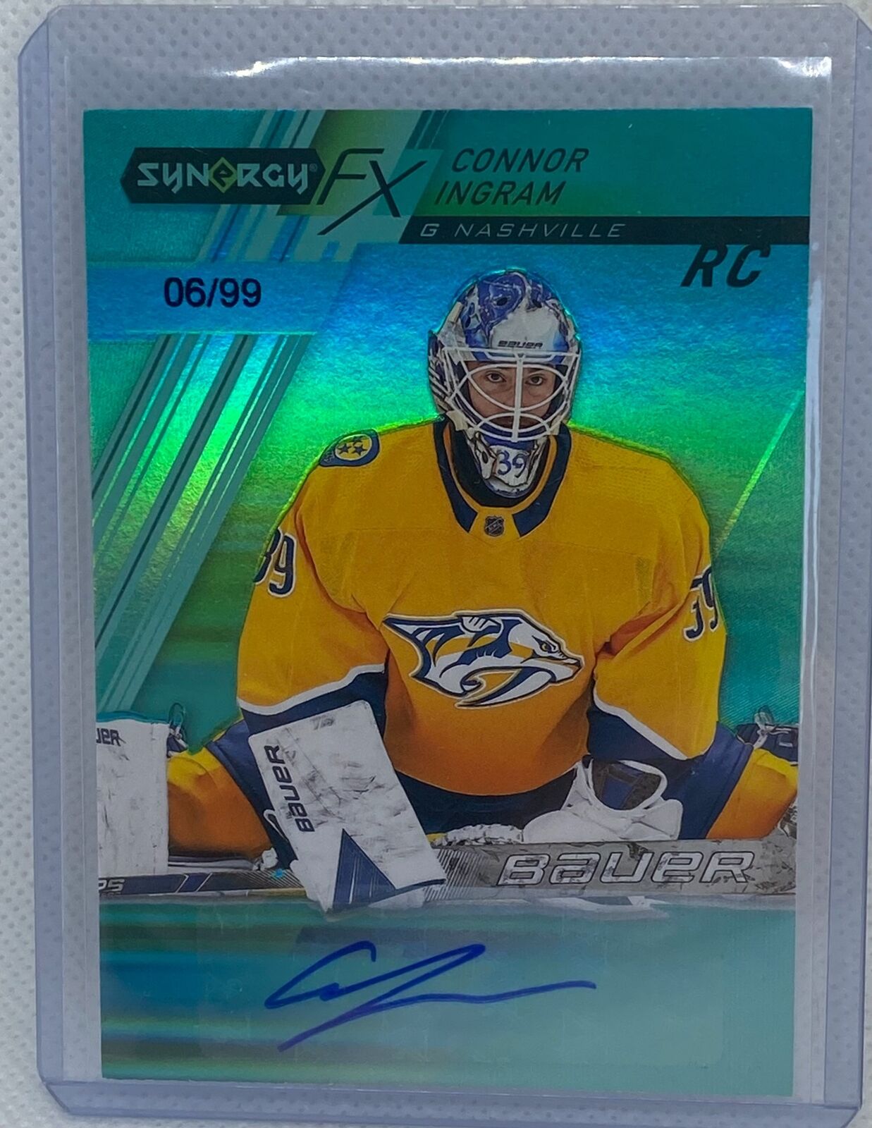 CONNOR INGRAM 2020-21 UPPER DECK SYNERGY FX GREEN AUTO RC #D 6/99