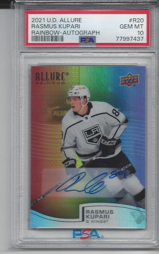 RASMUS KUPARI 2021-22 UPPER DECK ALLURE RAINBOW AUTO #R20 PSA 10 GEM MT POP 1/1