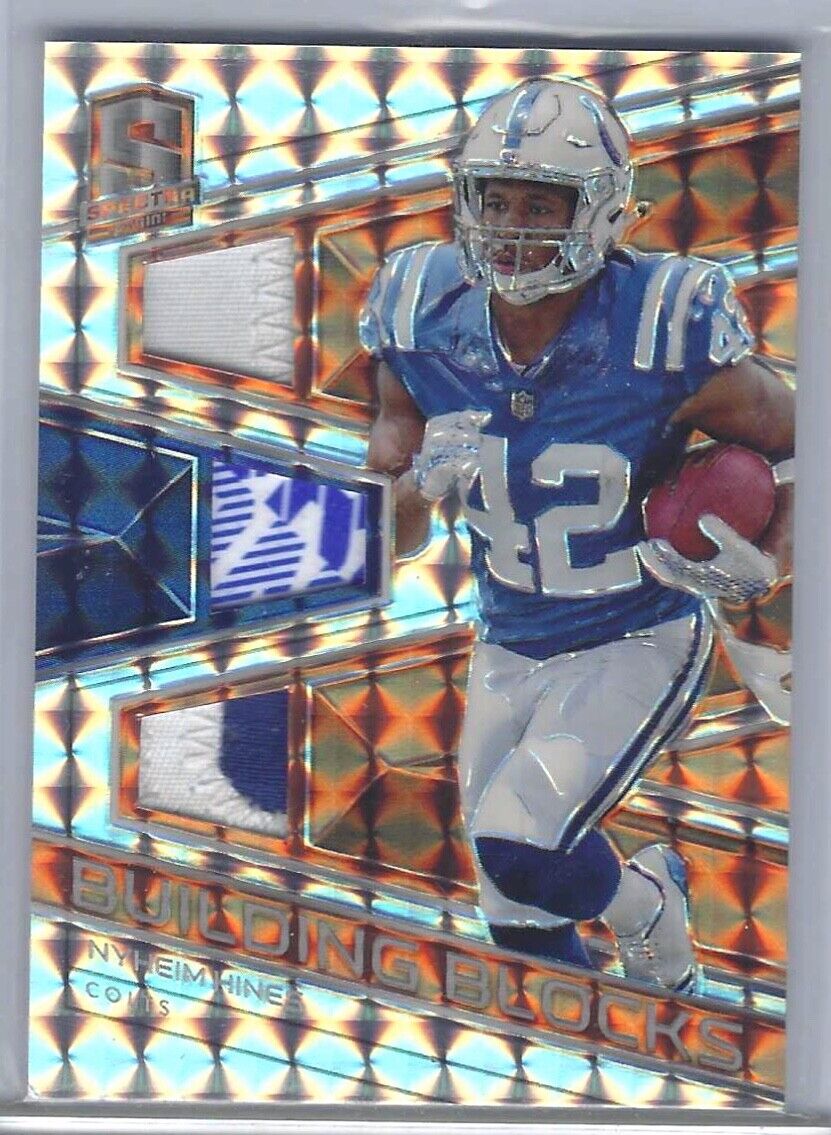 NYHEIM HINES 2018 SPECTRA ORANGE PRIZM BUILDING BLOCKS TRIPLE PATCH RC #D 3/5