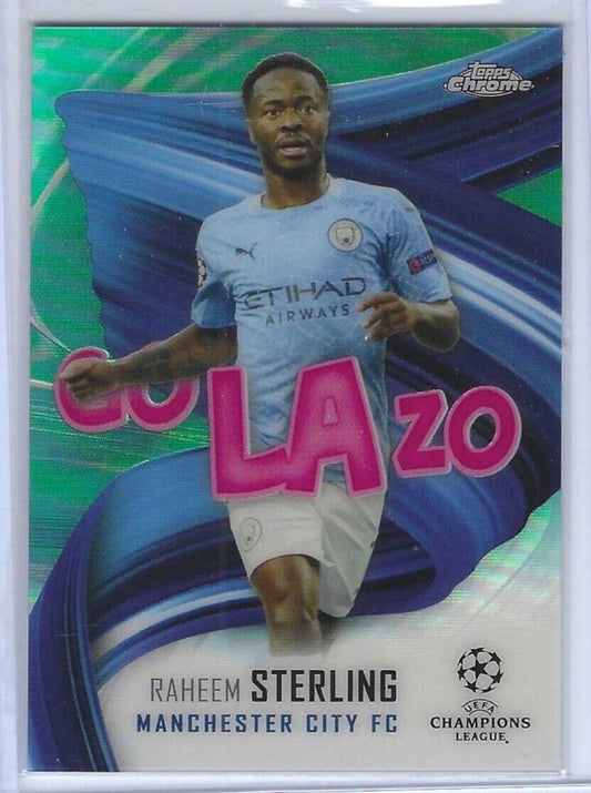 RAHEEM STERLING 2020-21 TOPPS CHROME UEFA AQUA REFRACTOR GOLAZO #D /199