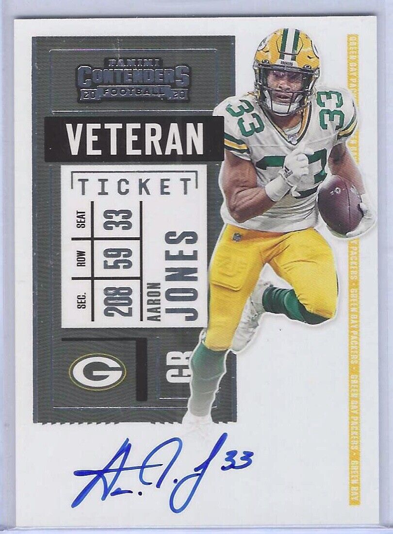 AARON JONES 2020 PANINI CONTENDERS VETERAN TICKET ON CARD AUTO #VT-AJO