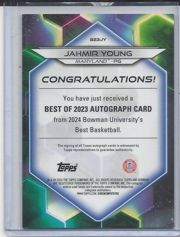 JAHMIR YOUNG 2023 BOWMAN'S BEST UNIVERSITY GOLD GEOMETRIC REFRACTOR AUTO /50