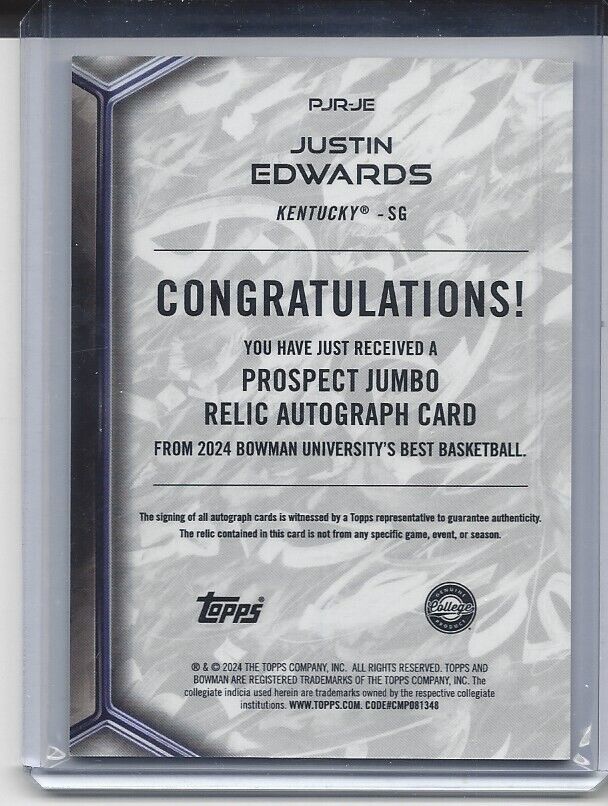 JUSTIN EDWARDS 2023 BOWMANS BEST UNIVERSITY JERSEY AUTO SILHOUETTE REFRACTOR