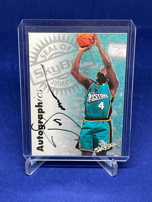 JOE DUMARS 1997-98 SKYBOX AUTOGRAPHICS ON CARD AUTO