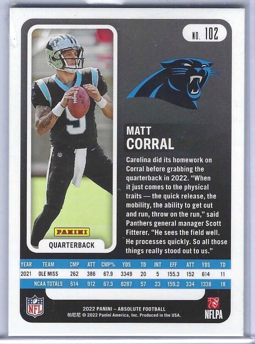 MATT CORRAL 2022 PANINI ABSOLUTE SILVER FOIL ROOKIE RC #D 081/275