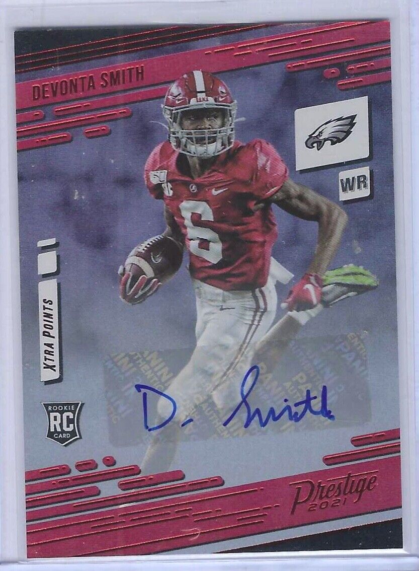 DEVONTA SMITH 2021 PANINI PRESTIGE RED XTRA POINTS ROOKIE AUTO RC #211