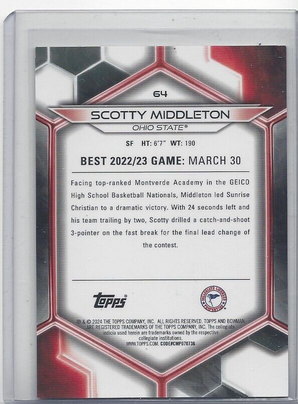 SCOTTY MIDDLETON 2023 BOWMANS BEST ORANGE REFRACTOR #D 2/25