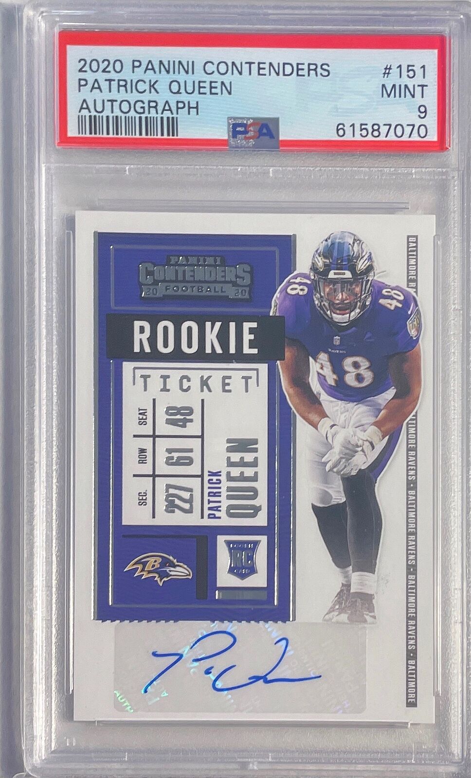 PATRICK QUEEN 2020 CONTENDERS ROOKIE TICKET AUTO RC #151 PSA 9 MINT POP 3