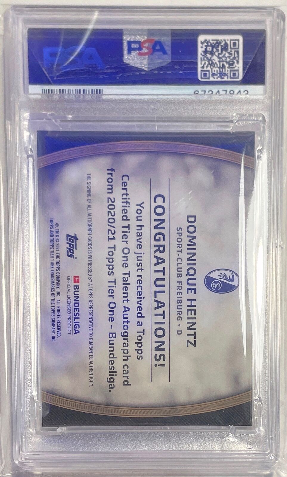 DOMINIQUE HEINTZ 2020-21 TOPPS TIER ONE BUNDESLIGA AUTO #D 12/100 PSA 10 POP 1/1