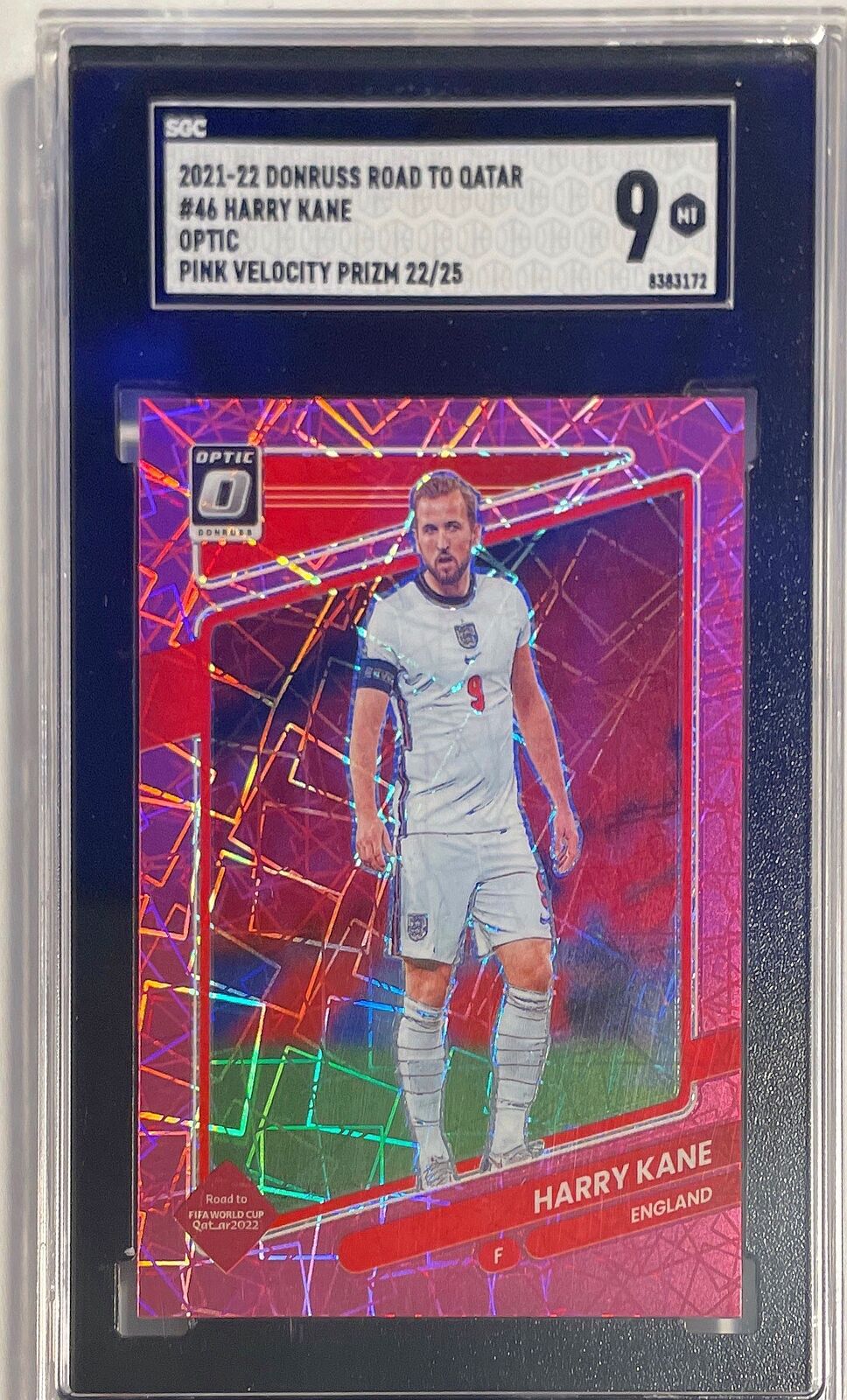 HARRY KANE 2021-22 DONRUSS OPTIC ROAD QATAR PINK VELOCITY #D 22/25 SGC 9 POP 1/1