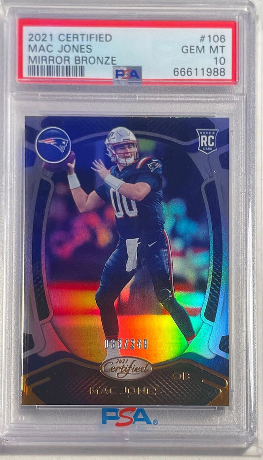 MAC JONES 2021 CERTIFIED MIRROR BRONZE ROOKIE RC #D 83/249 PSA 10 GEM POP 14