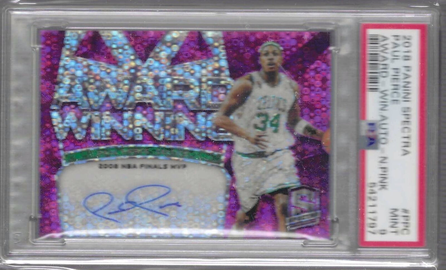 PAUL PIERCE 2018 PANINI SPECTRA AWARD WINNING NEON PINK AUTO /25 PSA 9 POP 3