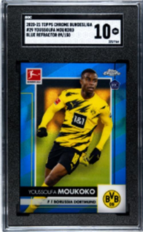 YOUSSOUFA MOUKOKO 2020 TOPPS CHROME BUNDESLGA BLUE WAVE REFRACTOR RC /150 SGC 10