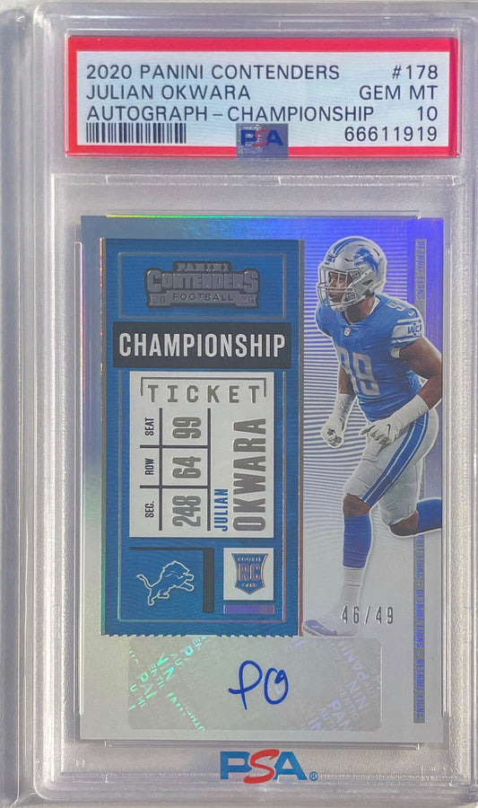 JULIAN OKWARA 2020 CONTENDERS CHAMPIONSHIP TICKET AUTO RC #D /49 PSA 10 POP 1/1