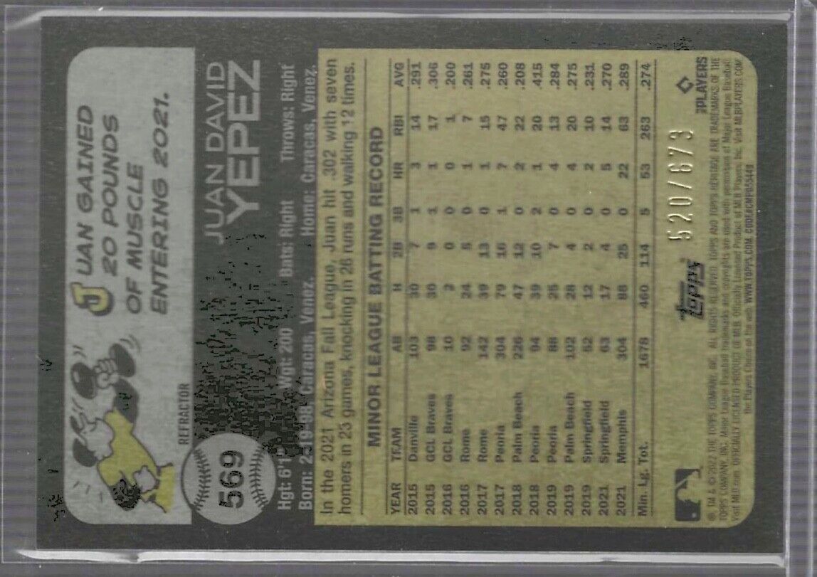 JUAN YEPEZ 2022 TOPPS HERITAGE SILVER REFRACTOR ROOKIE RC #D 520/673