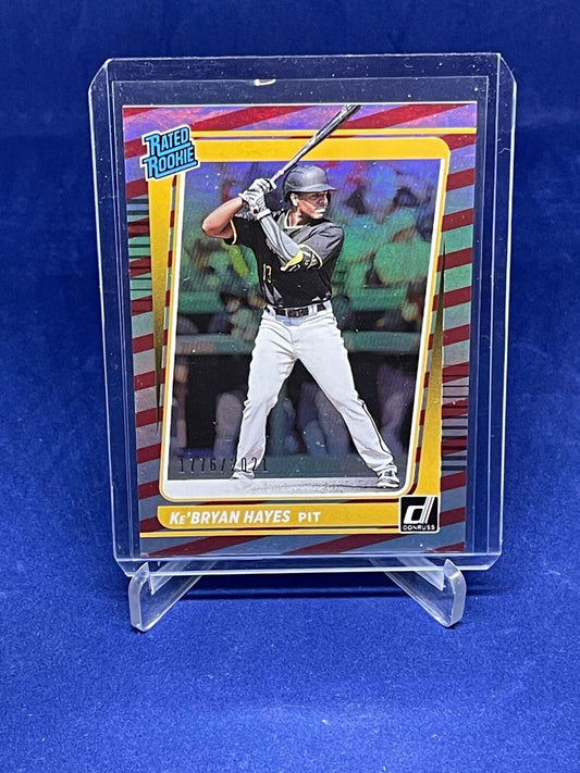 KE'BRYAN HAYES 2021 PANINI DONRUSS RATED ROOKIE RED STRIPE FOIL RC #D 1776/2021