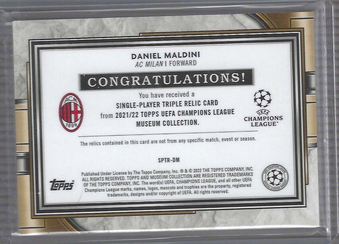DANIEL MALDINI 2021-22 TOPPS MUSEUM COLLECTION GOLD TRIPLE PATCH RC #D 14/50
