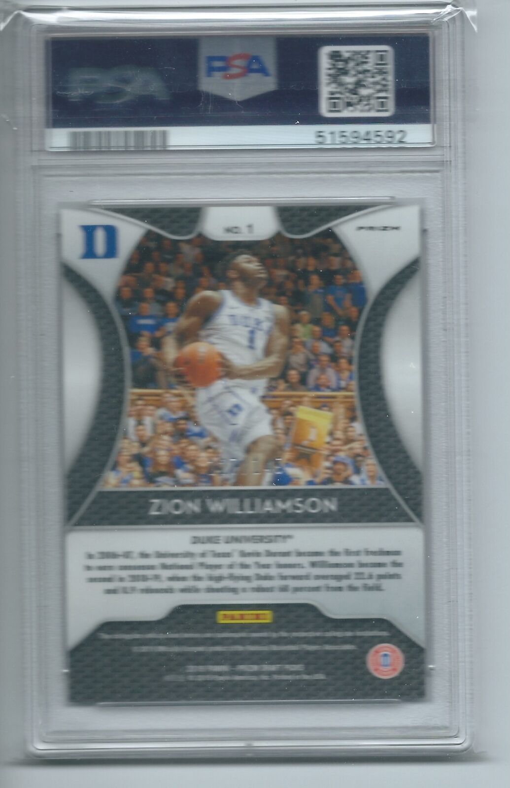 ZION WILLIAMSON 2019-20 PANINI PRIZM DRAFT PICKS ORANGE PRIZM RC #D /149 PSA 10