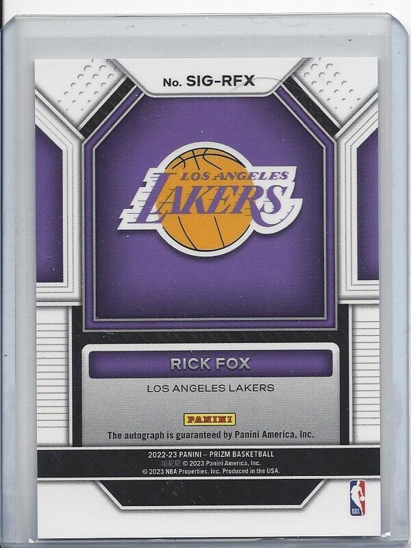 RICK FOX 2022-23 PANINI PRIZM SIGNATURES LAKERS AUTO