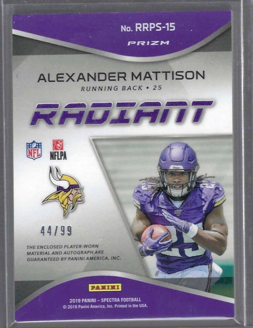 ALEXANDER MATTISON 2019 PANINI SPECTRA BLUE DISCO PRIZM PATCH AUTO RC #D 44/99