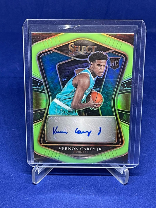 VERNON CAREY 2020-21 PANINI SELECT LIME GREEN PRIZM ROOKIE AUTO RC #D 49/99