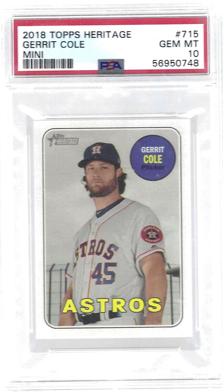GERRIT COLE 2018 TOPPS HERITAGE MINI #D 54/100 PSA 10 GEM MINT POP 5