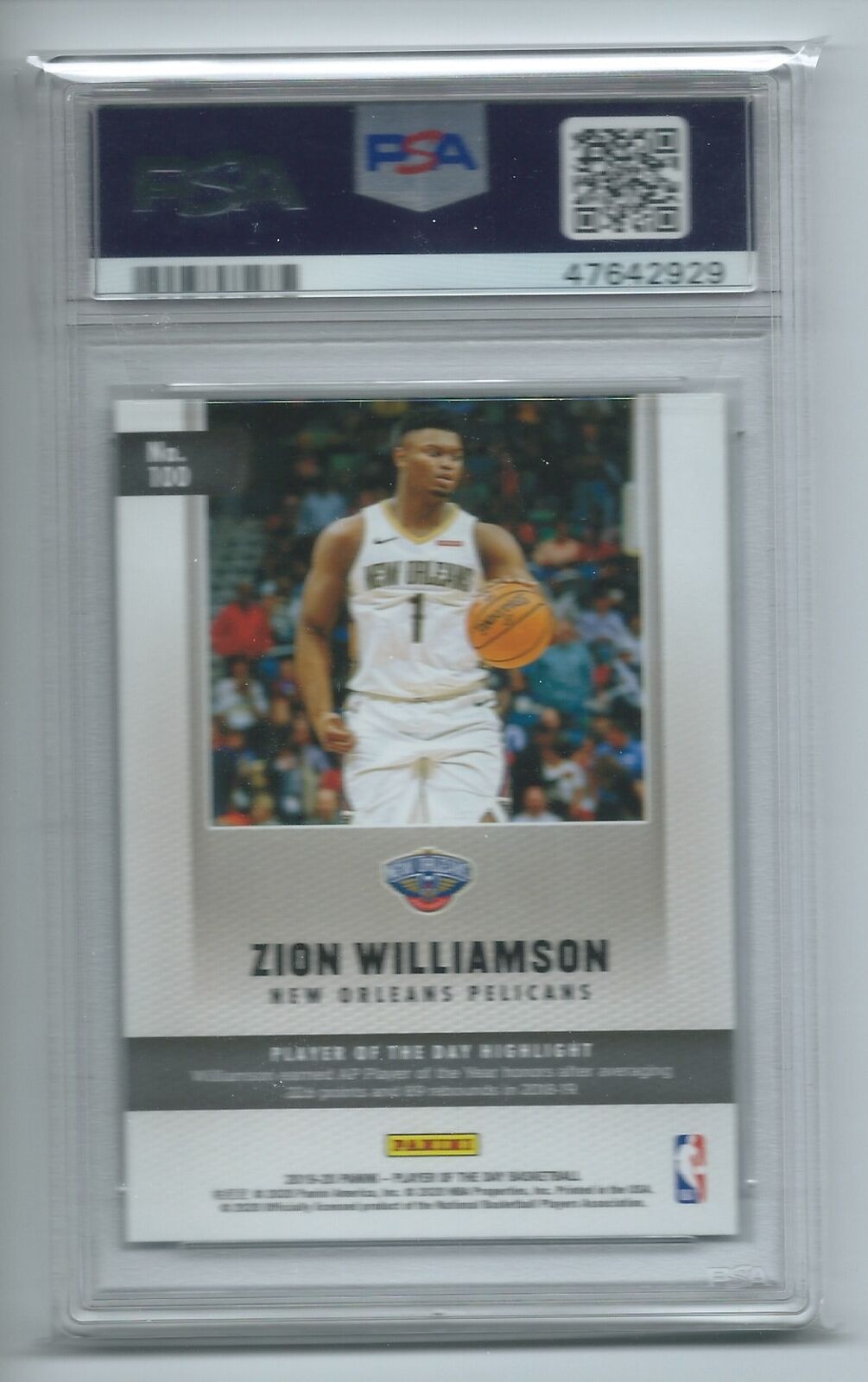 ZION WILLIAMSON 2019-20 PANINI NBA PLAYER OF THE DAY RC #100 PSA 10 GEM MINT