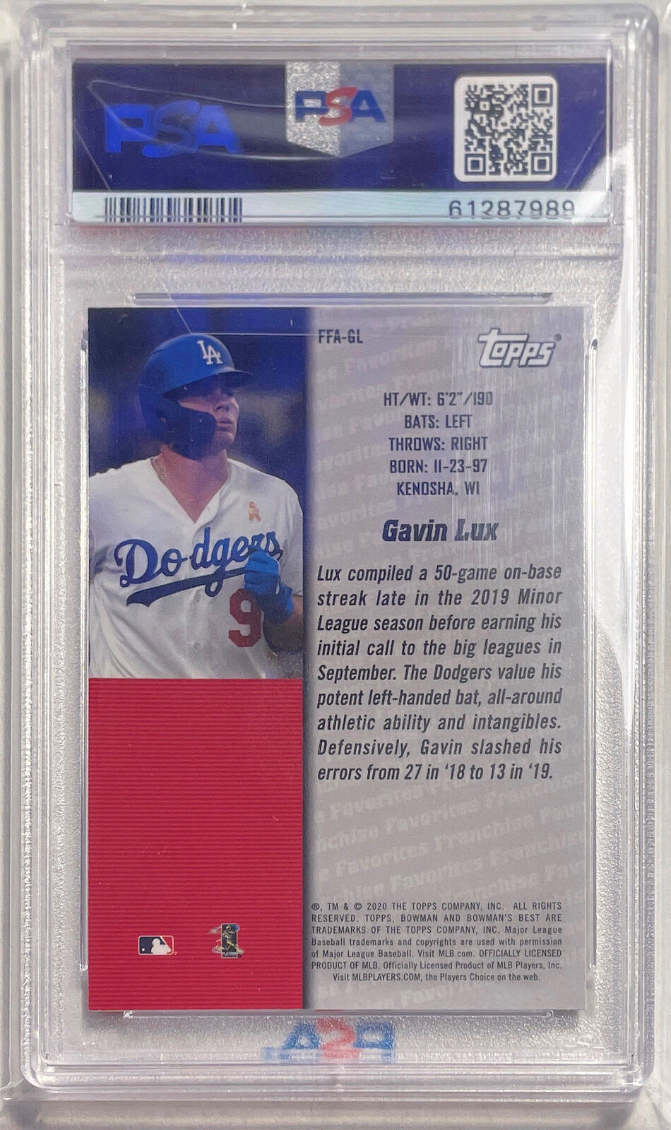 GAVIN LUX 2020 BOWMAN'S BEST 2000 FRANCHISE FAVORITES REFRACTOR RC PSA 10 POP 14
