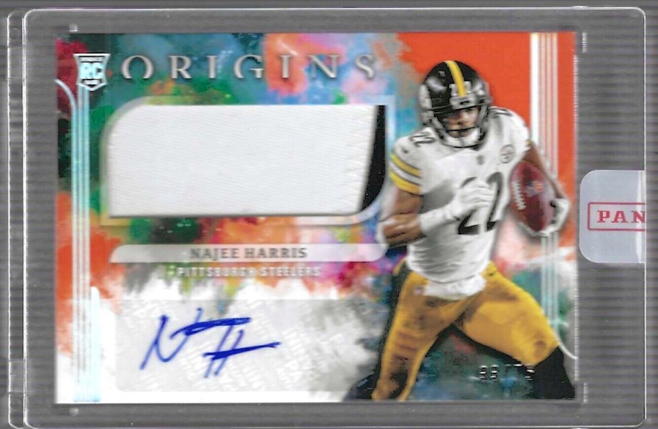 NAJEE HARRIS 2020 PANINI ORIGINS ORANGE RPA SEALED ROOKIE PATCH AUTO RC #D 33/75
