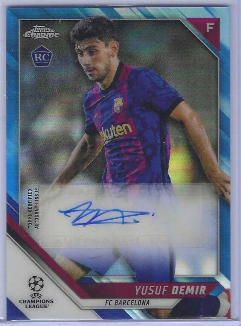 YUSUF DEMIR 2021-22 TOPPS CHROME UEFA BLUE REFRACTOR ROOKIE AUTO RC #D 135/150