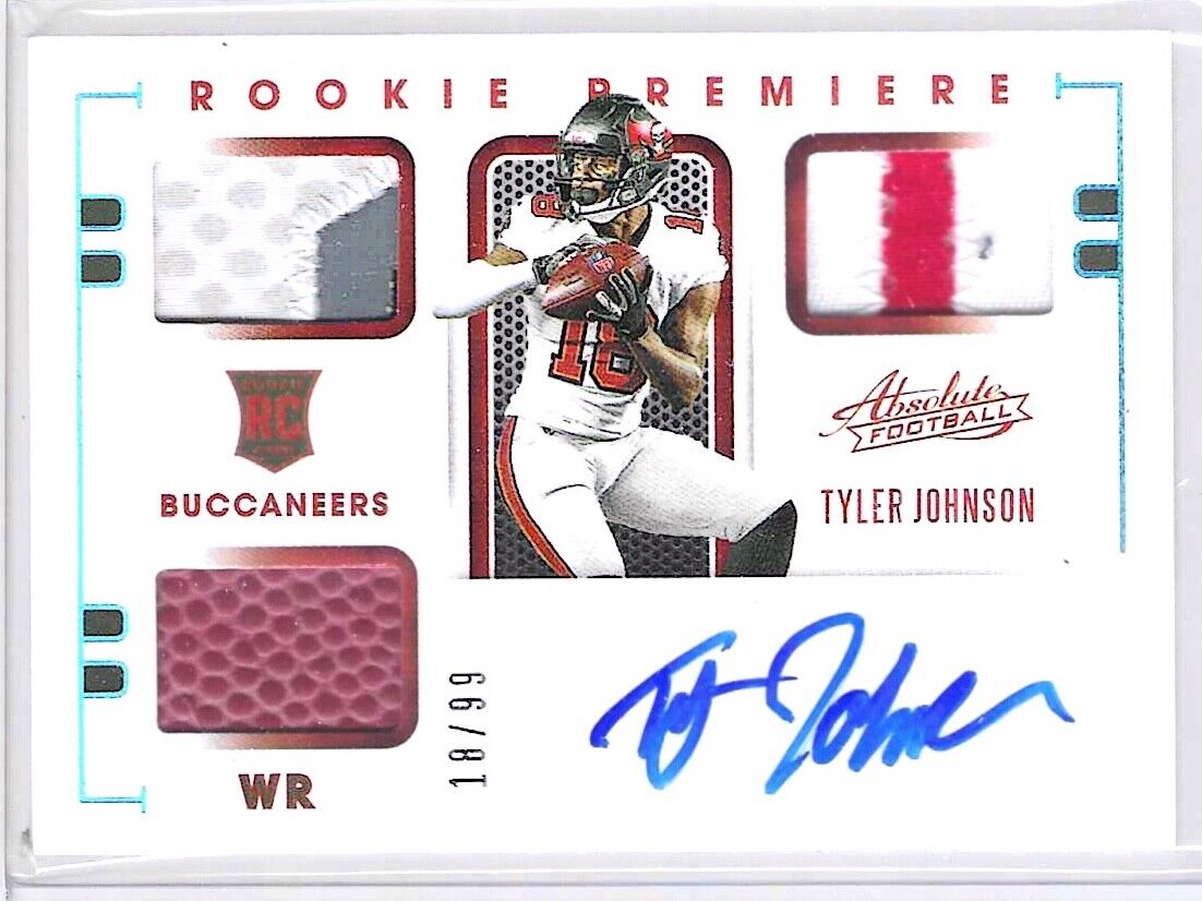 1/1 TYLER JOHNSON 2020 ABSOLUTE ROOKIE TRIPLE PATCH AUTO RC #D 18/99 HIS JSY #18