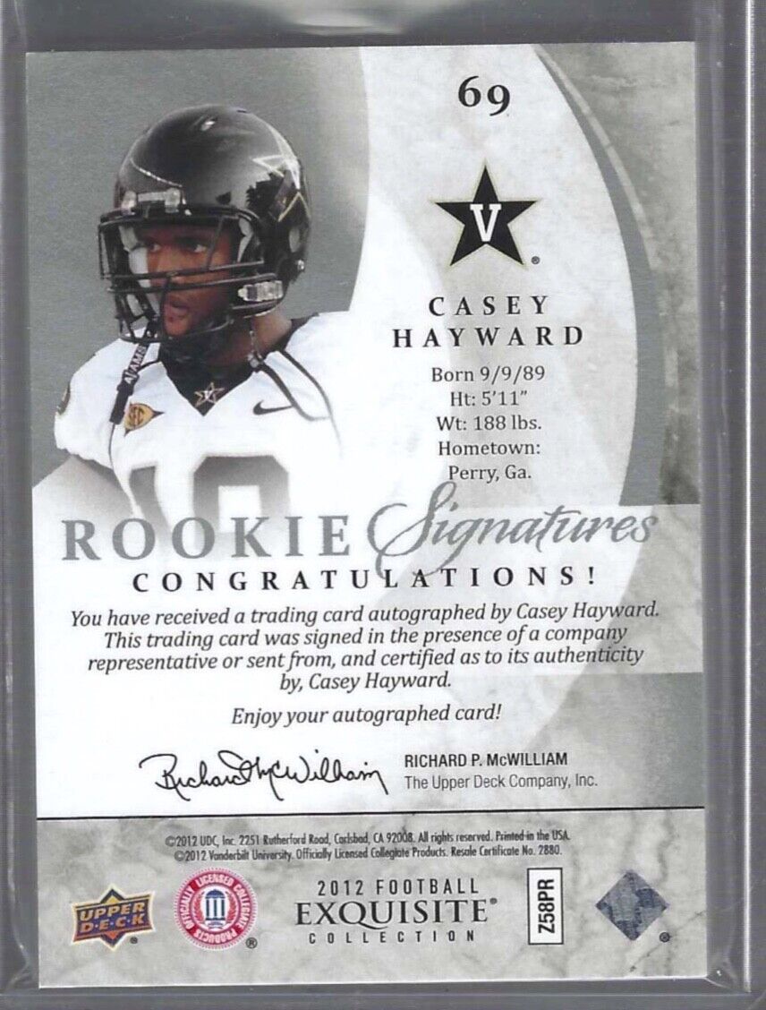 CASEY HAYWARD 2012 UPPER DECK EXQUISITE COLLECTION ROOKIE AUTO RC TRUE #D 1/1