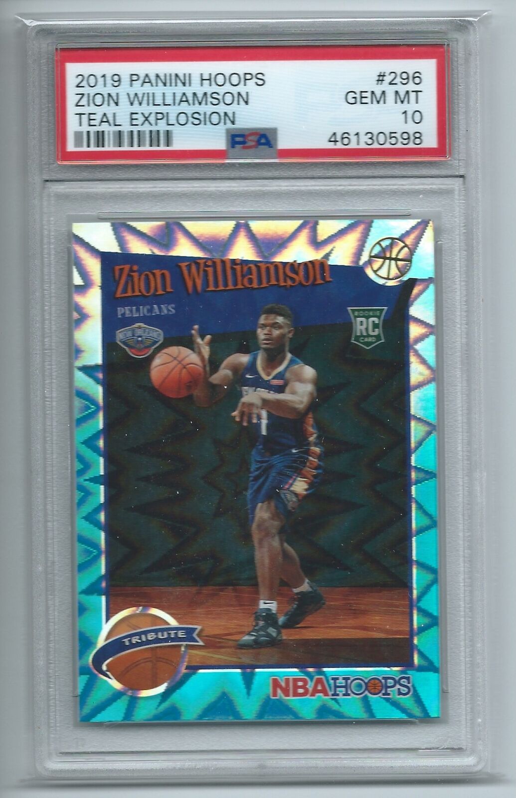 ZION WILLIAMSON 2019-20 PANINI NBA HOOPS TEAL EXPLOSION RC #296 PSA 10 GEM MINT