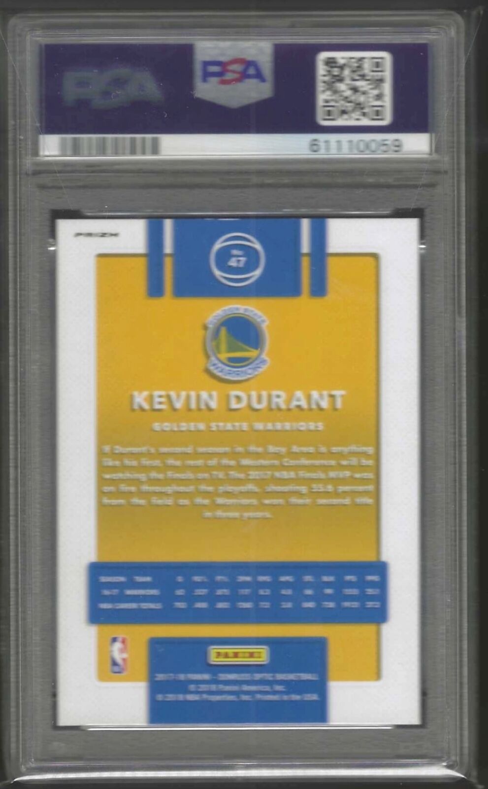 KEVIN DURANT 2017-18 PANINI DONRUSS OPTIC BLUE VELOCITY HOLO #47 PSA 10 GEM MINT