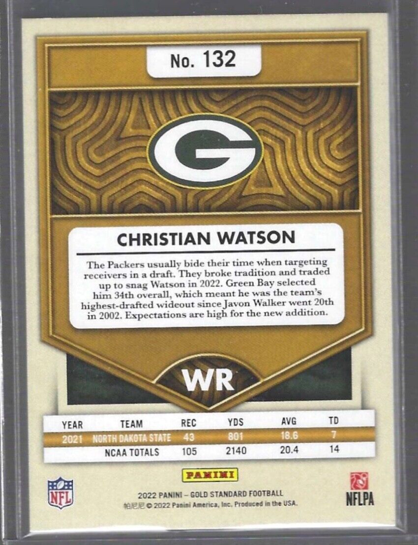 CHRISTIAN WATSON 2022 PANINI GOLD STANDARD BLUE ROOKIE RC #D 02/75