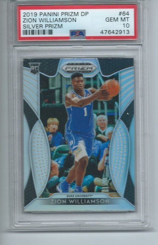 ZION WILLIAMSON 2019-20 PANINI PRIZM DRAFT PICKS SILVER PRIZM RC #64 PSA 10 GEM