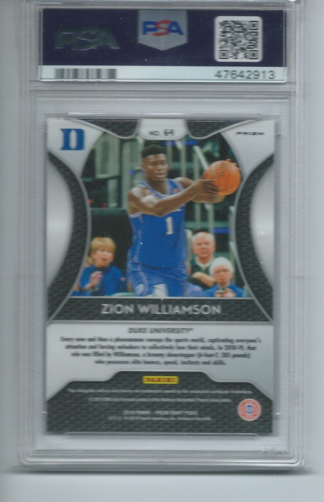ZION WILLIAMSON 2019-20 PANINI PRIZM DRAFT PICKS SILVER PRIZM RC #64 PSA 10 GEM