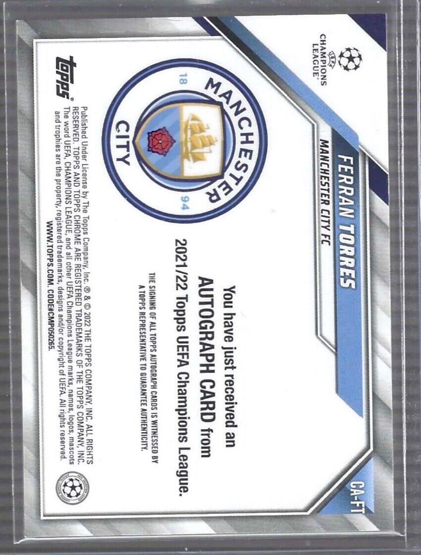 FERRAN TORRES 2021-22 TOPPS CHROME UEFA SILVER REFRACTOR AUTO #CA-FT