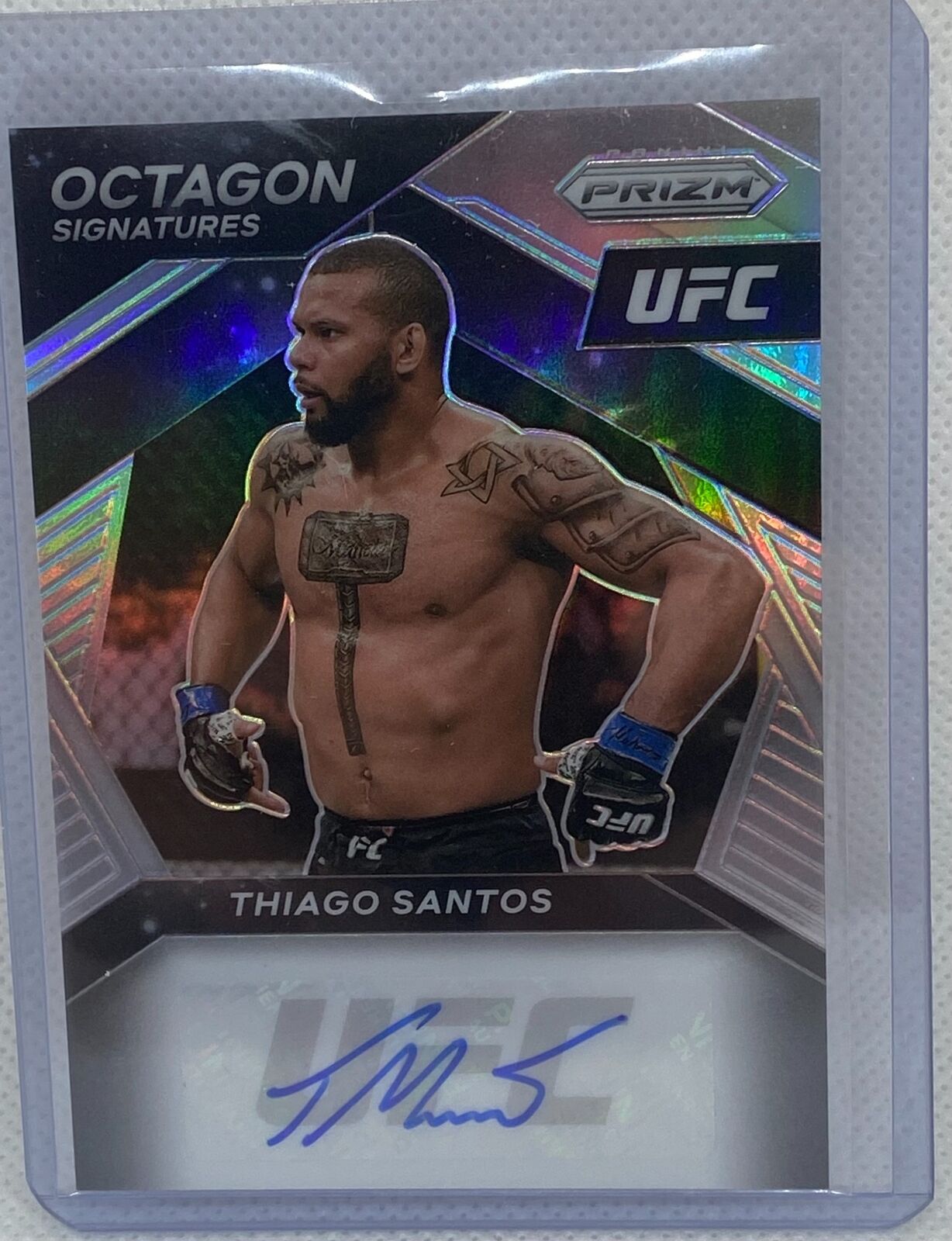 THIAGO SANTOS 2021 PANINI PRIZM OCTAGON SIGNATURES SILVER PRIZMS AUTO #OS-TST