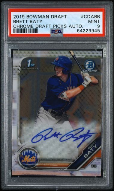 BRETT BATY 2019 BOWMAN CHROME DRAFT PICKS ON CARD AUTO 1ST #CDABB PSA 9 MINT