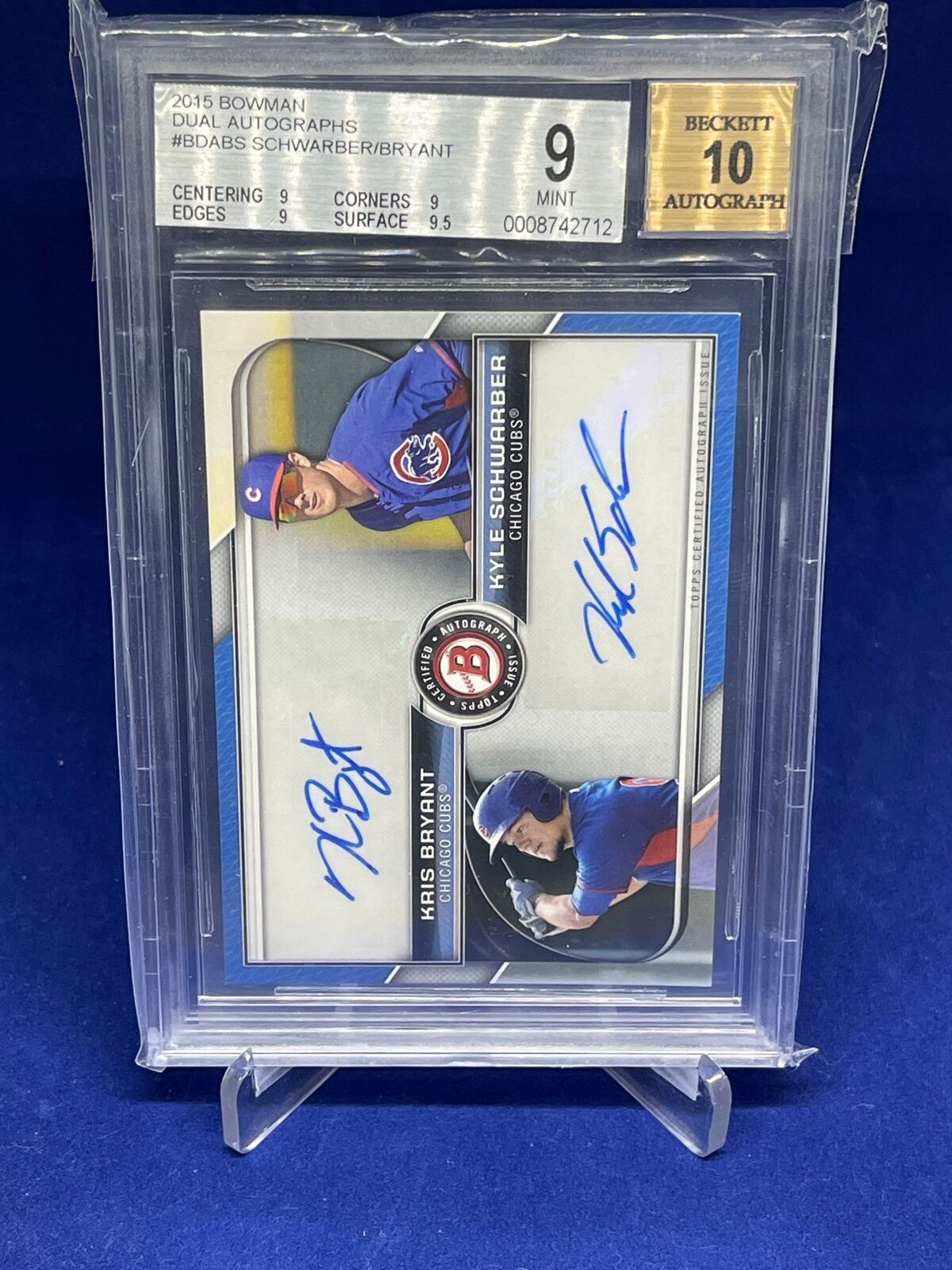 KRIS BRYANT KYLE SCHWARBER 2015 BOWMAN DUAL AUTOGRAPHS AUTO #D 76/99 BGS 9 10 AU