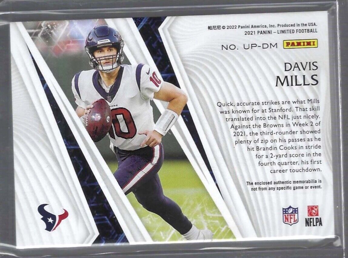 DAVIS MILLS 2021 PANINI LIMITED PURPLE NAMEPLATE ROOKIE JUMBO PATCH RC #D 03/10