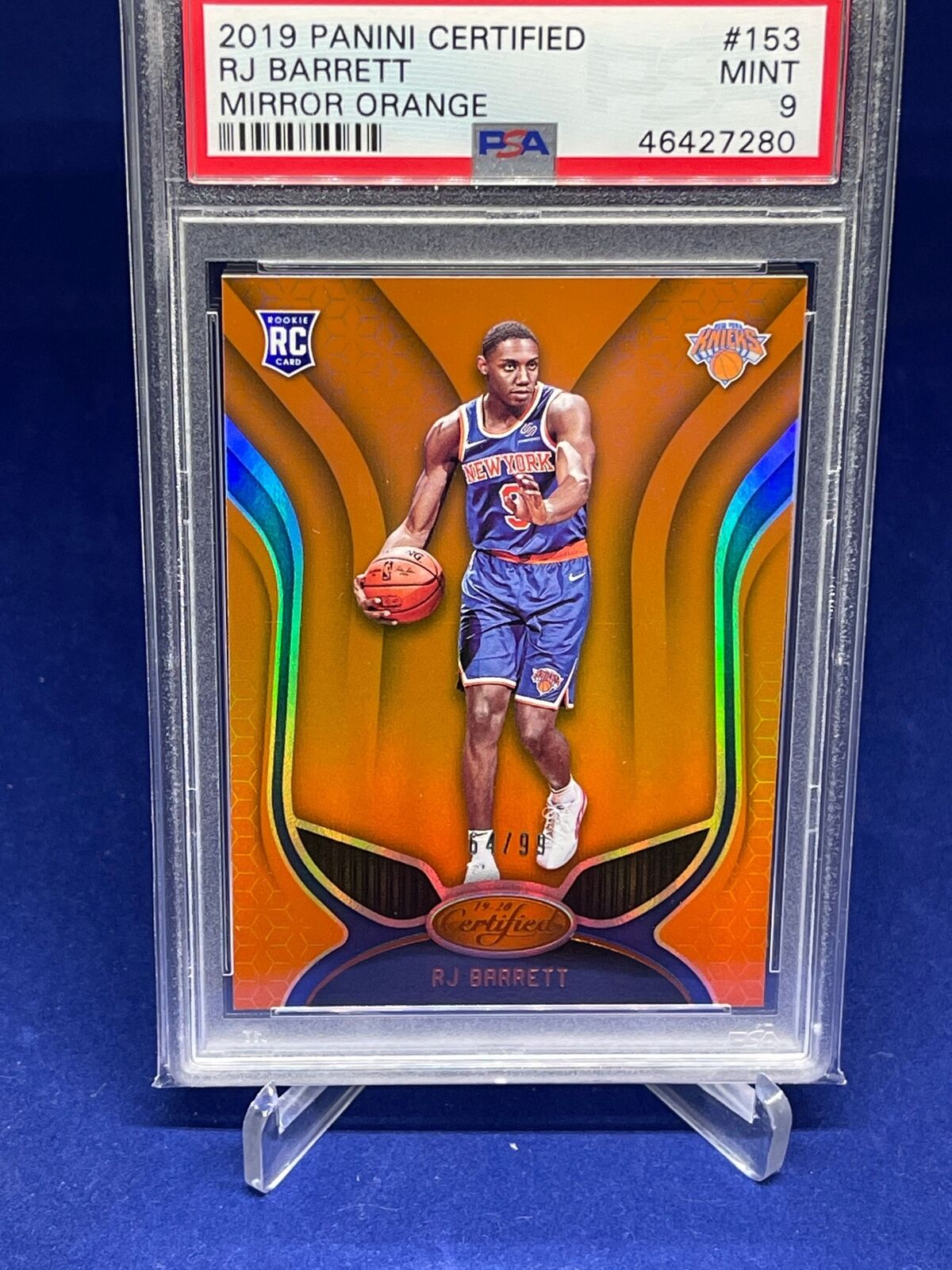 RJ BARRETT 2019-20 PANINI CERTIFIED MIRROR ORANGE ROOKIE RC #D 64/99 PSA 9 MINT