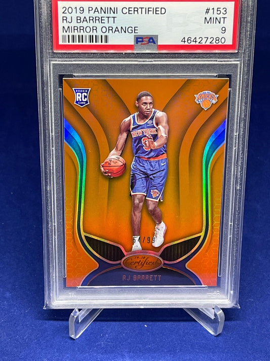 RJ BARRETT 2019-20 PANINI CERTIFIED MIRROR ORANGE ROOKIE RC #D 64/99 PSA 9 MINT
