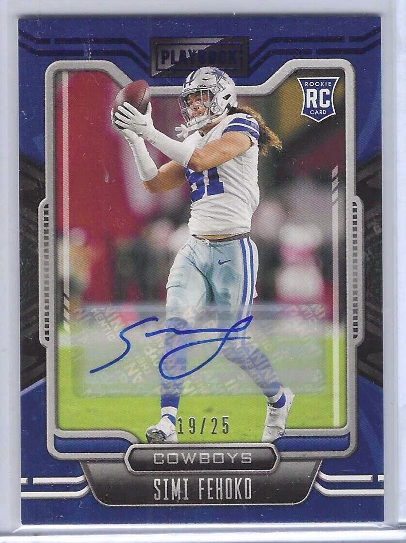 SIMI FEHOKO 2021 PANINI PLAYBOOK COWBOYS BLUE ROOKIE AUTO RC #D 19/25