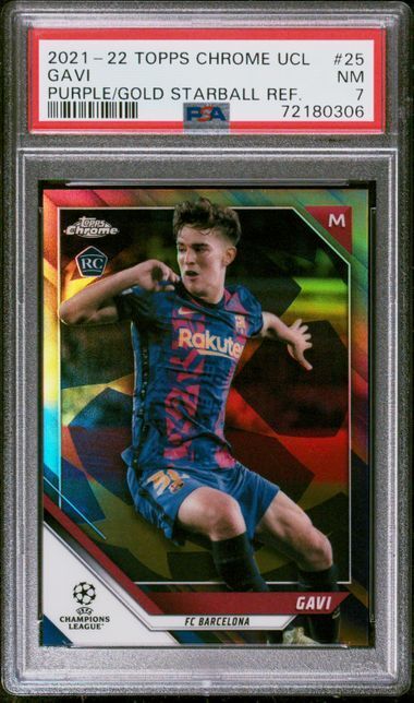 GAVI 2021-22 TOPPS CHROME UCL PURPLE GOLD STARBALL REFRACTOR SP RC PSA 7 POP 1/1